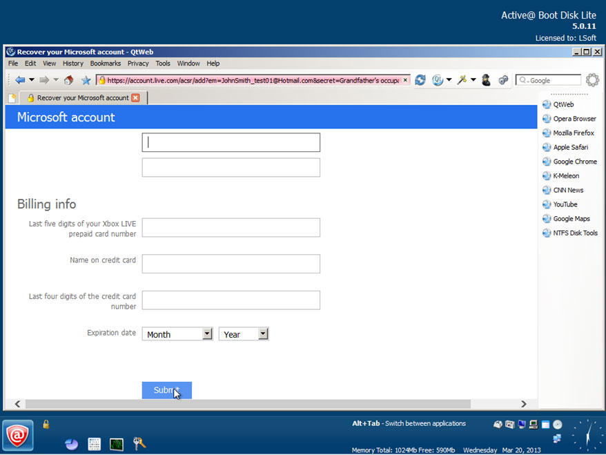 Password changer windows 8: Fill out the requested fields and press the Submit button