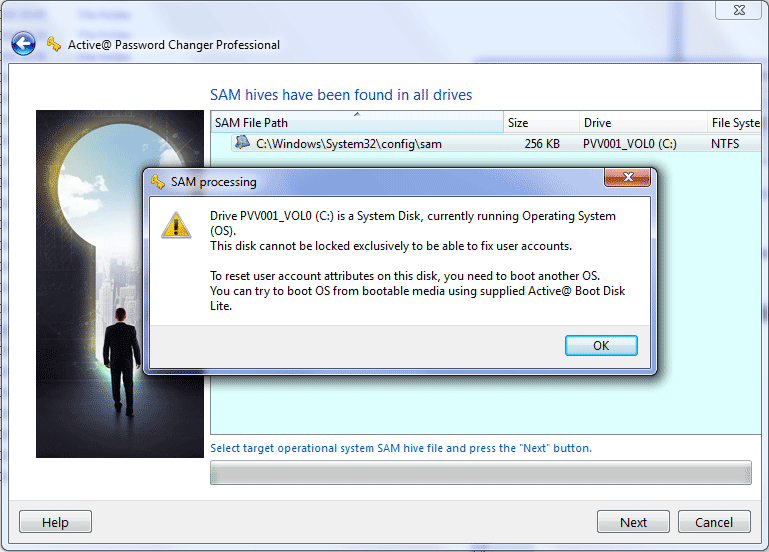 As long as you need to change system account attributes, 
    drive where SAM is found must be locked exclusively before changing.