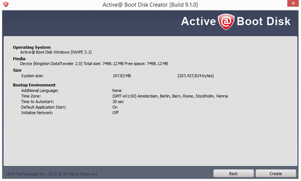 Selected Media, Sizes and Boot-up Environment